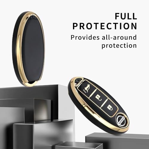 Image of TPU Car Key Cover Black & Golden Compatible for Nissan Micra, Magnite, Sunny, Teana Renault Pulse, Scala (Renault & Nissan, 2 /3 Button Push Smart Key)