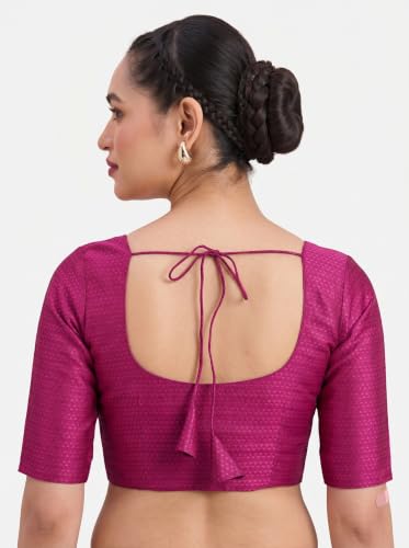 Image of Studio Shringaar Women's Brocade Half Sleeve Bright Readymade Saree Blouse