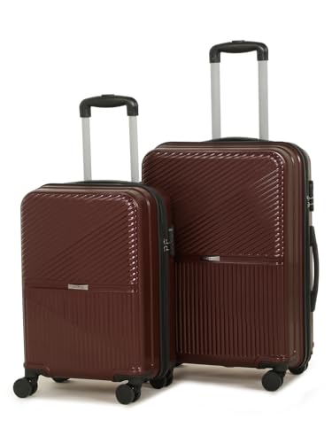 Image of Teakwood Set of 2 8 Wheels Trolley Bag, Hard Cabin with Zipper Closure, Adjustable Push Button & Cross Side Strap, Number Lock System 360 Degree (Set of 2, Brown)