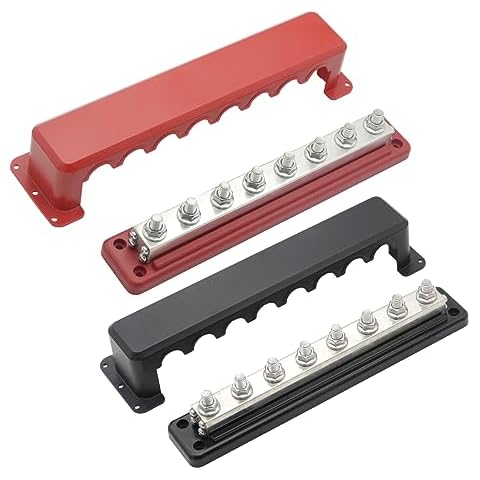 Gloaso 300V AC / 12V- 48V DC 600Amp Heavy-Duty Bus Bar Copper Made, 8 x 3/8"(M10) Studs Terminals Power Distribution Block with Cover，Red & Black, 2 Pack Cover