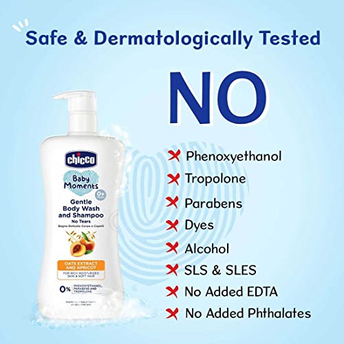 Image of Chicco Baby Moments Gentle Bodywash & Shampoo with Oats Extracts & Apricot, 650ml | Head-to-Toe | No Tears Formula | Moisturized Skin & Hair | Dermatologically Tested | Parabens & Phenoxyethanol Free