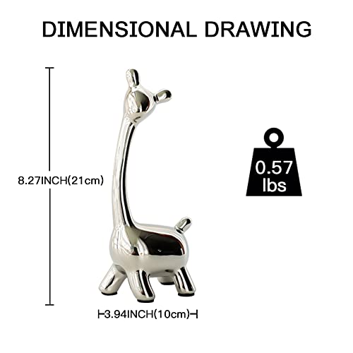 Eoiips Ceramic Giraffe Statue Home Decor, Modern Silver Animals Ornaments Giraffe Figurines Sculptures Living Room Bedroom Shelf Tv Cabinet Display (Small) #TOP1
