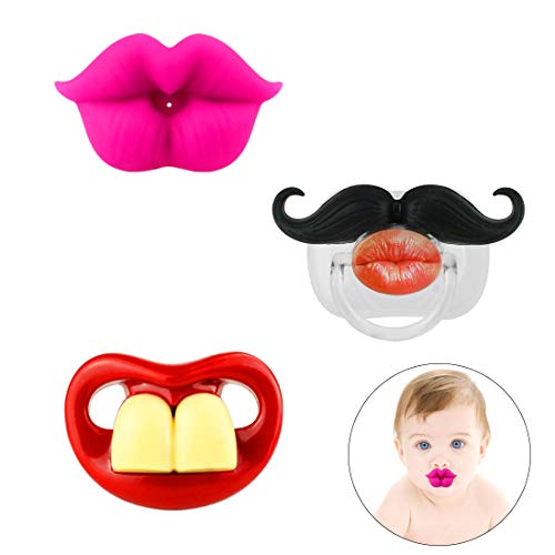 Funny Baby Mustache Pacifier: Cute Baby Pacifiers Designed with Adorable kiss Lips, Funny Teeth and Mustaches Make Them a Perfect Baby Shower Gift for Small Boys or Girls