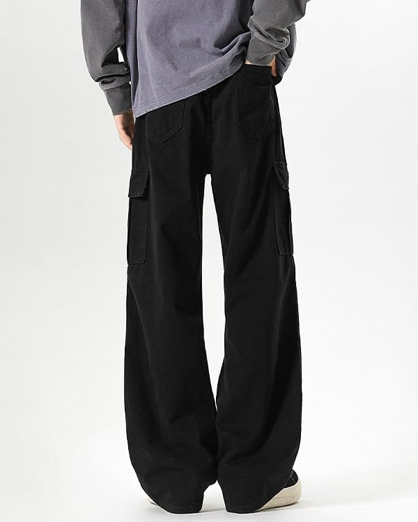 Men's High Waist Loose Jeans Washed Vintage Y2k Skater Cargo Distressed Denim Pants2