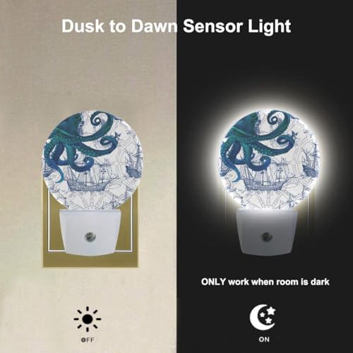 Image of EKOBLA Octopus Night Light, Vintage Sea Monster Nautical Night Lights Plug Into Wall with Dusk to Dawn Sensor for Home Decor