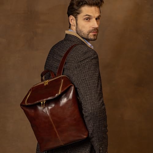 Image of Time Resistance Leather Backpack - Unisex Business Rucksack Laptop Bag for Bag and Women (Brown)
