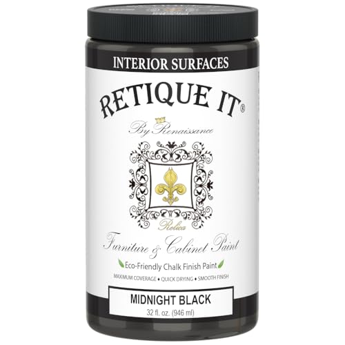 Retique It Chalk Furniture Paint, 32 Fl Oz (Pack of 1), 08 Midnight Black