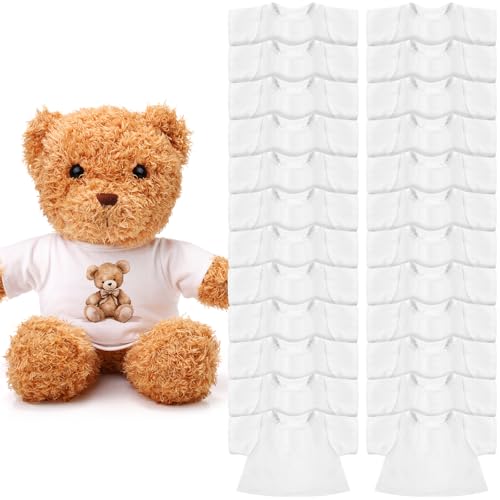 Litherr S 24 Pcs Stuffed Bear Clothes Fit 8-12 Inches Stuffed Dolls Bulk Tshirt Sublimation Blank Stuffed Animal Shirt Plush Bear T Shirt DIY for Giveaways Gift Bags Party