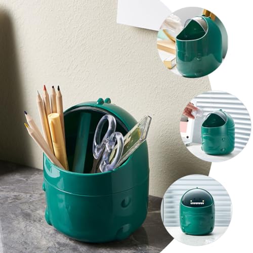 Caneca de basura de escritorio con tapa, dinosaurio verde miniatura 7