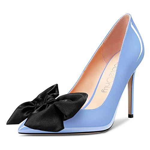 NobleOnly Women Stiletto High Heel Pointed Toe Bow-Knot Pumps Slip-on Wedding Party Shoes 3.9 Inches Heels