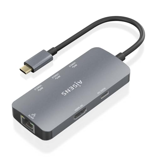 USB-C Dock 6 en 1 AISENS con HDMI y RJ45 en color gris para conectar tus dispositivos portátiles