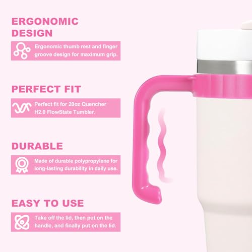 Stanley 20oz Quencher H2.0 Flowstate Tumbler Handle, Anti-Slip Car Cup Holder Friendly, Improved Grip (Pink)