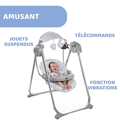 Chicco Polly Swing Up Balancelle Electrique pour Bébé, Transat Inclinable et Balancement Automatique avec Vibration, Jouets Suspendus, Musique et Télécommande, de la Naissance à 9 Kg- Leaf – Image 4