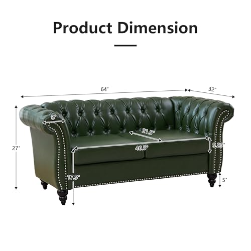 Image of QHITTY Accent Sofa, Chesterfield Loveseat Modern Leather Couch Upholstered Sofa with Tufted Back for Living Room Furniture (Green)