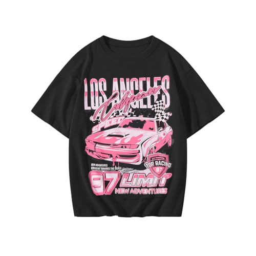 Image of Girl's Car Letter Graphic Print Round Neck Short Sleeve Tee Summer Casual T Shirt Graphics Tee Shirt