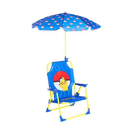 Idea Nuova Pokemon Kids Outdoor Folding Beach Chair with Umbrella, Ages 3+