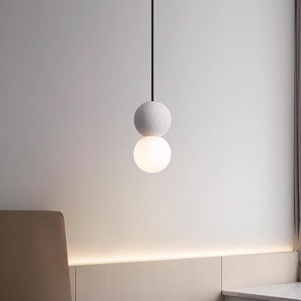 Lámpara colgante de hormigón gris con pantalla esférica individual de techo para interiores