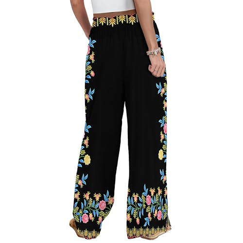 Women's Wide Leg Palazzo Pants High Waisted Flowy Pockets Trendy Casual Lounge Boho Beach Trousers with Pockets3