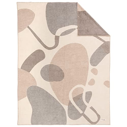 s.Oliver Jacquard Decke 150x200 cm - Kuscheldecke beige mit grafischen Muster, Pflegeleicht und kuschelweiche Baumwollmischung