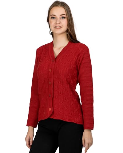 Image of Lady Willington Women Woolen V-Neck Self Design Cardigan Heavy Daffodil Fabric Cardigan Winter Wear Pure Wool Cardigans for Women Sweaters Long Cotty Fully Warm Cardigan Free Sizes