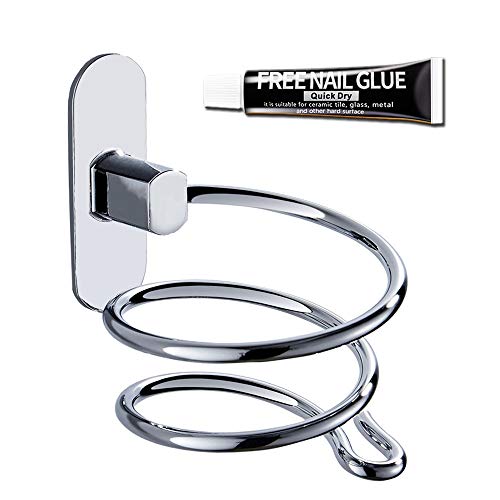 Wall Mount Hair Dryer Holder, Bathroom Spiral Hair Care Tools Organizer with Water-Resistant Adhesive (Silvery)