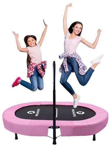 Welmotive Ovales Trampolin 92×142cm klappbar höhenverstellbarer Haltegriff geräuscharm bis 100 kg belastbar 40 Federn Fitness Training Diät Kinder Erwachsene Geschenk Geburtstag Weihnachten Pink