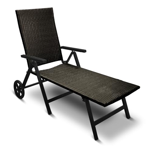 Generisch Aluminium Polyrattan Rollliege verstellbare Relaxliege 120 kg belastbar Sonnenliege Klappbare Gartenliege Campingliege Grau Neu