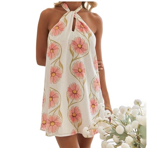 Image of Women Boho Floral Mini Cami Dress Spaghetti Strap Backless Flowy Sling Dress Cute Graphic Summer Holiday Sundress