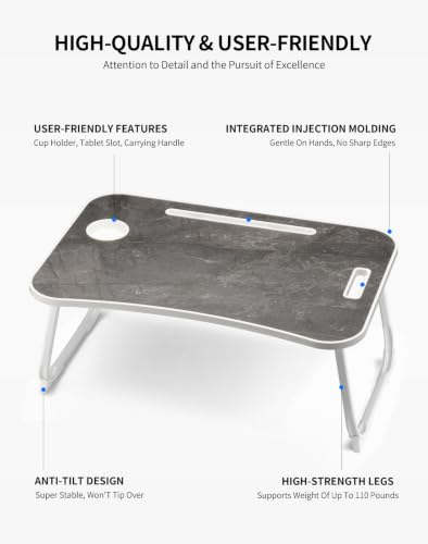 Image of ZEAPTAC Foldable Lap Desk, Bed Desk, Bed Table & Laptop Stand w /Cup Holder