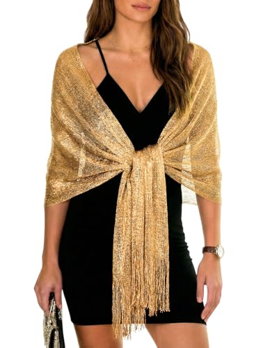 Sumolux Shawls Wraps for Evening Dresses Metallic Glitter Shawls Scarf for Women Sparkling Wedding with Free Buckle