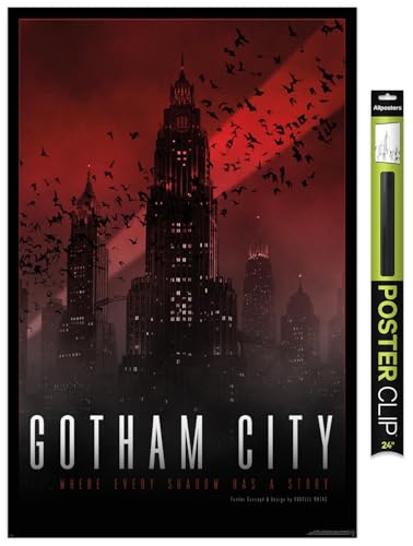 Trends International DC Batman (Comic) - Gotham City Shadow Wall Poster, 34L x 22.4W, Premium Poster & Clip Bundle