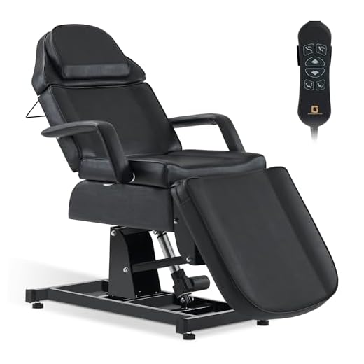 Barberpub Lettino Cosmetico Elettrico, Pieghevole e Regolabile in Altezza, per Massaggi e Tatuaggi Con 3 Motori, per Salone SPA 0751 (Nero/Similpelle)