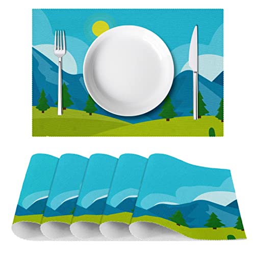 Set de table pour table à manger lot de 6 résistant chaleur motif montagne