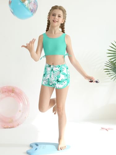 Image of Girl's 3 Piece Bikini Bathing Suit Printed Sport Swimsuits with Shorts Cove Up Sets Teen Girl's Swimwear