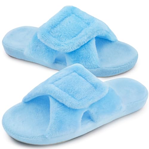 Git-up Zapatillas de Estar por Casa para Mujer Espuma de Memoria con Soporte del arco Gancho y bucle Diabético Amplio Punta abierta Zapatos de Casa Interior Exterior, Arco-Azul 40
