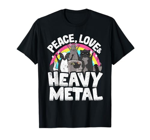 Peace Love & Heavy Metal Trash Band Kids Punk Metal Rainbow T-Shirt