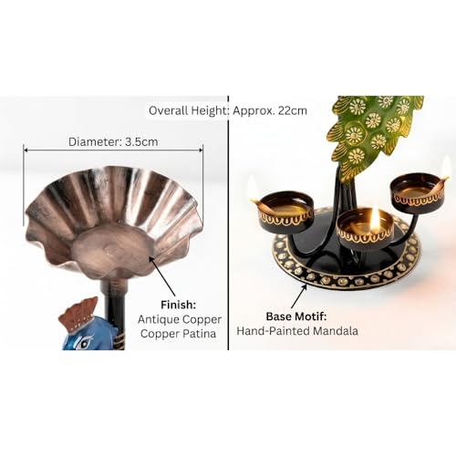 Image of Metal Peacock Candle Holder, Multicolour Iron Tealight Stand for Table Decoration Item, Corporate Bulk Gifting and Festive House Lighting Showpiece (14x10x34 CM)