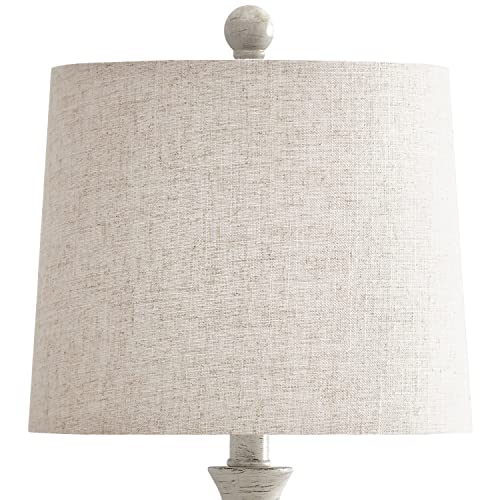 Oneach Farmhouse Table Lamps For Bedroom Living Room Set Of 2 White Beside Lamp 24.5” Modern Vintage Night Stand Light Fabric Drum Shade For Office Study Work #TOP7