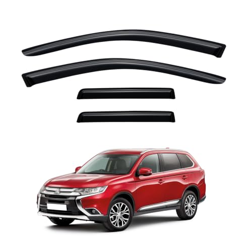 Image of Rain Guards Window Visor for 2011-2020 Mitsubishi Outlander(Excludes Sport) | Out-Channel Shields Vent Deflector Shade Wind Dark Smoke 2012 2013 2014 2015 2016 2017 2018, Tape-On Outside-Mount, 4PCS