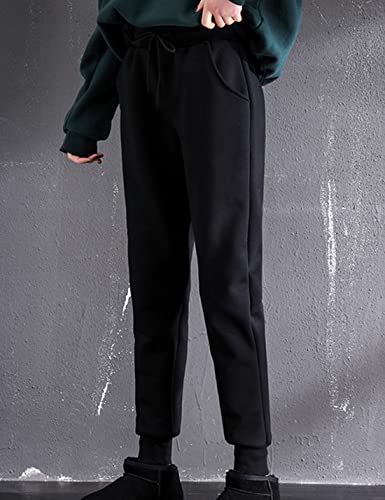 Jenkoon Womens Warm Fleece Sherpa Lined Sweatpants Drawstring Jogger Pant Trousers (Black, X-Large) #TOP2