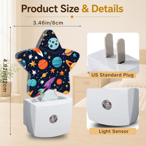 Image of Star Night Light with Dusk to Dawn Sensor, Rocket Space Plug in Night Light for Kids Bedroom Nursery, Soft Warm Glow Lamp for Hallway Bathroom Energy Saving