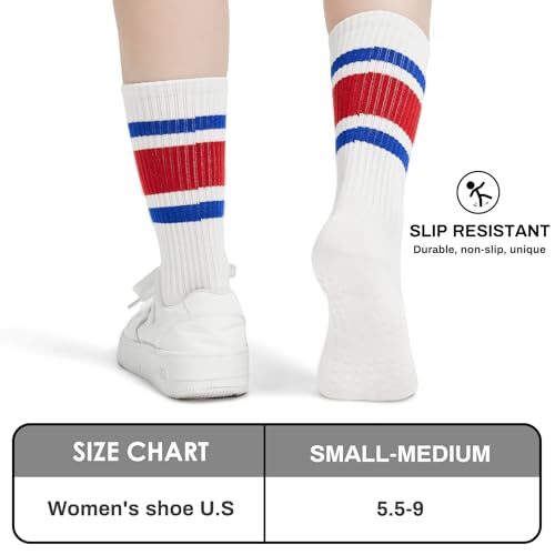 Image of Pilates Socks for Women Non Slip, Cotton Crew Grippy Yoga Socks with Grips for Maternity Hospital Workout, 3 Pairs