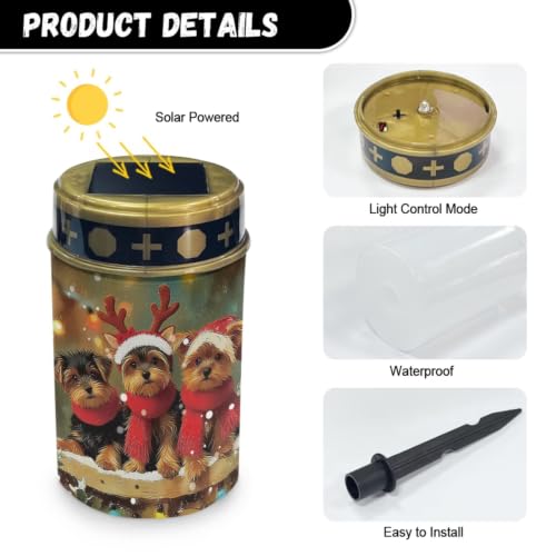 Image of Christmas Puppy Solar Flame Lights, 2 Pack | Xmas solar power outdoor candle, water resistant, led flameless candle for grave decoration, outdoor use