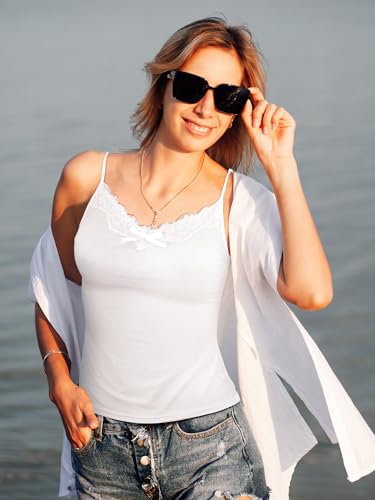 4 Pack Women's Long Lace Tank Tops Lace Camisole Spaghetti Strap Y2k Slim Fit Tight Basic Soft Cami Patchwork Tops4