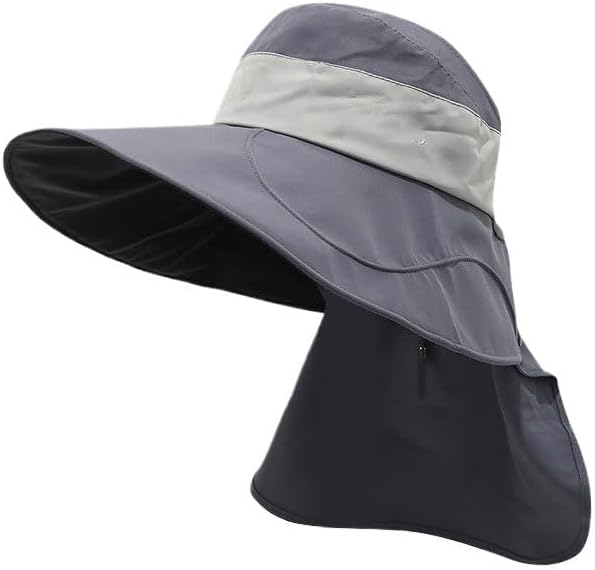 Outdoor Sun Protection Hat with Neck Wide Brim Hollow Top for Women