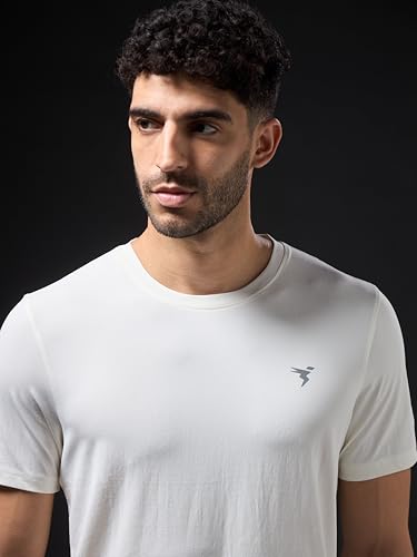 Image of TECHNOSPORT Men's Slim Fit Solid Crew Neck T-Shirt, Cotflex Quick Dry Wrinkle Resistant Polyester Sports Tee for Gym, Running, Training, Sports