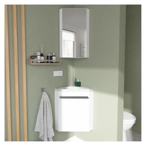 MOB-IN Ensemble Lave-Mains d'angle SKINO + Vasque + Armoire de Toilette