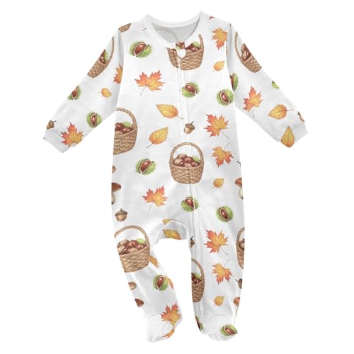 Emelivor Fall Basket Chestnuts White Baby Newborn One-Piece Pajamas Infant Footed Pjs with Zipper for Boys Girls