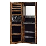 SONGMICS Lockable Jewelry Cabinet Armoire, Wall-Mounted Storage Organizer with Full-Length Frameless Mirror, 14.8 x 3.8 x 42.5 Inches, Rustic Brown