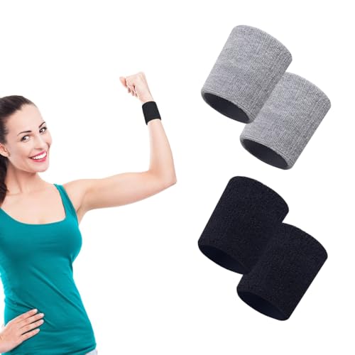 2 paia di braccialetti sportivi che assorbono il sudore, braccialetti fitness per uomo e donna, braccialetti sportivi in ​​morbido cotone ispessito, adatti per tennis, ginnastica, calcio